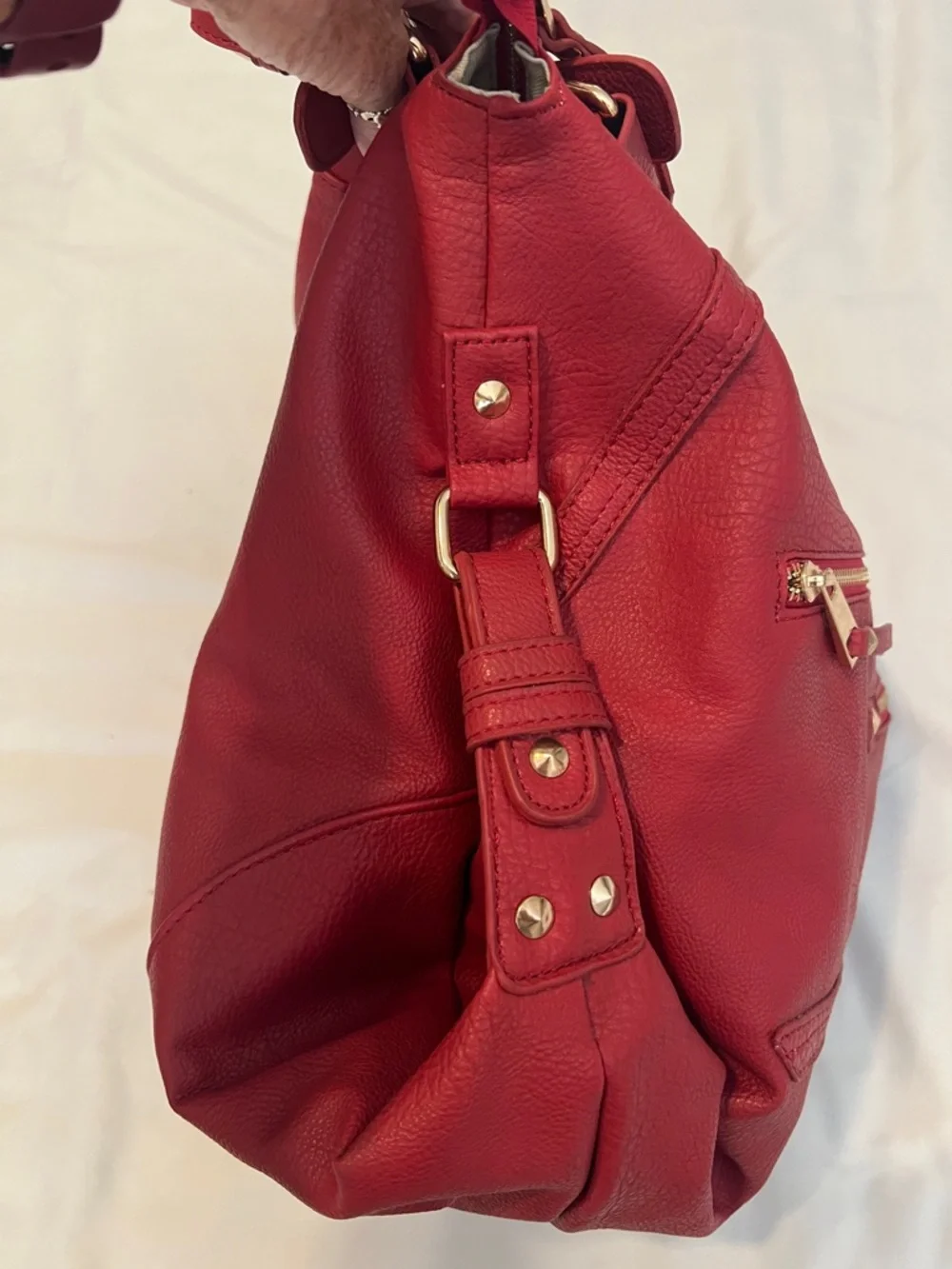 NWOT Red Faux Leather Tote Handbag lots of pockets great for travel